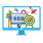 Illustration d'un écran affichant le mot 'SEO.