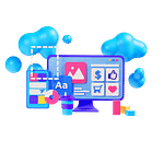 Illustration d'un ordinateur en plein processus de création d'une image et d'un téléphone portable avec une maquette graphique.